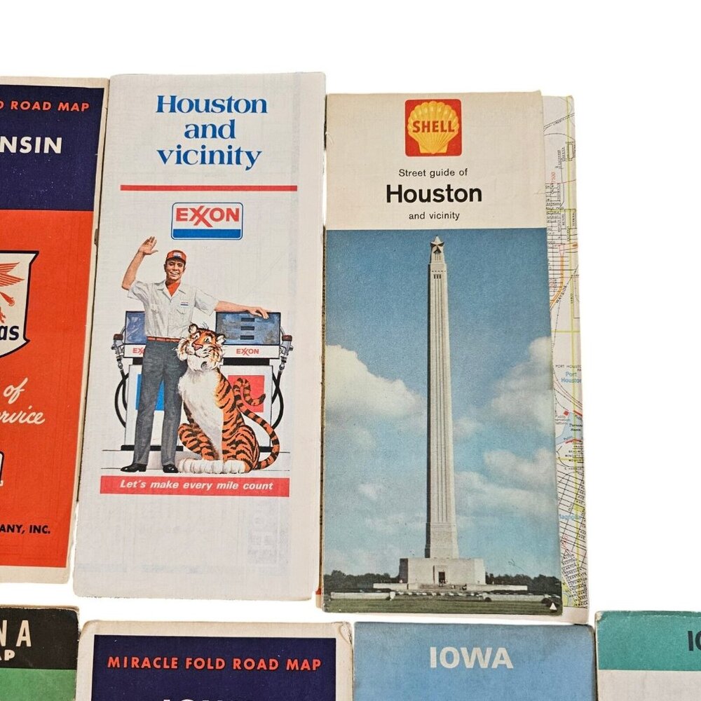 Vintage 60s 70s Fold up Road maps USA Midwest Paper GPS Houston Upcycle Crafts‎ - Picture 3 of 9